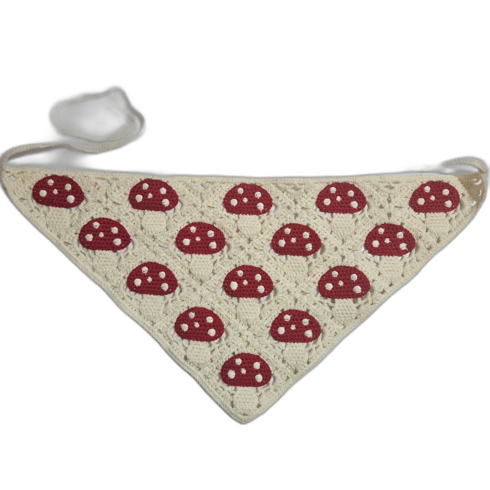 Crochet Mushroom Bandana Hair Scarf Aminita Muscaria Hippy Boho Cute - Picture 2 of 4